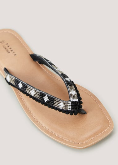 Black Leather Flip Flops
