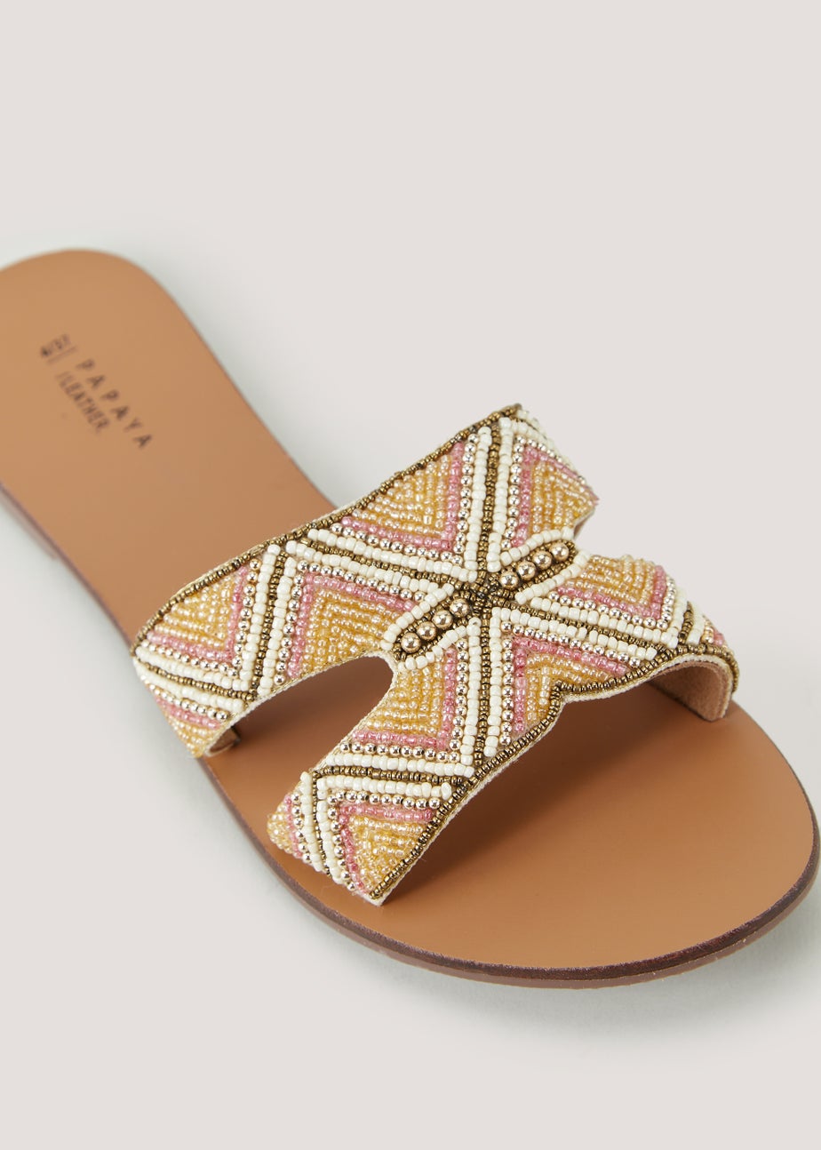 Pink Leather H-Shape Mules