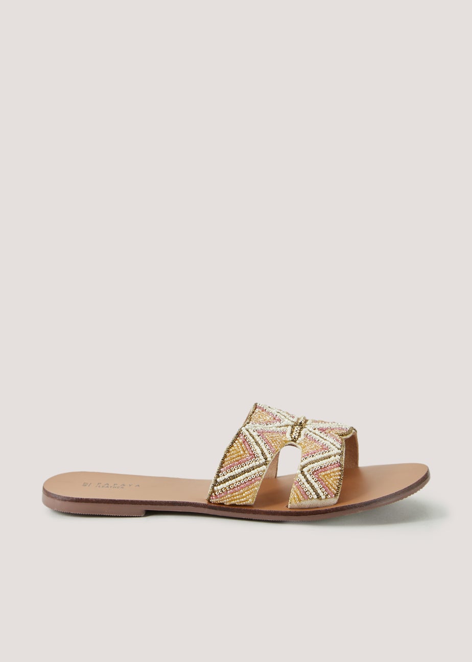 Pink Leather H-Shape Mules