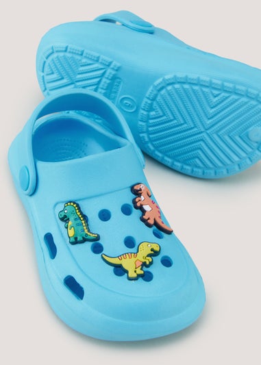 Boys Blue Dinosaur Badge Clogs (Younger 4-12)