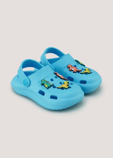 Boys Blue Dinosaur Badge Clogs (Younger 4-12)