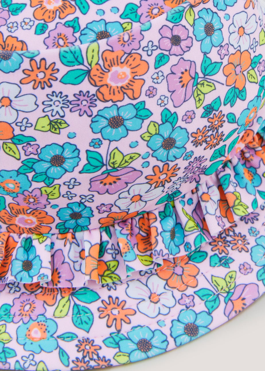 Girls Lilac Floral Swimming Bucket Hat (6mths-6yrs)