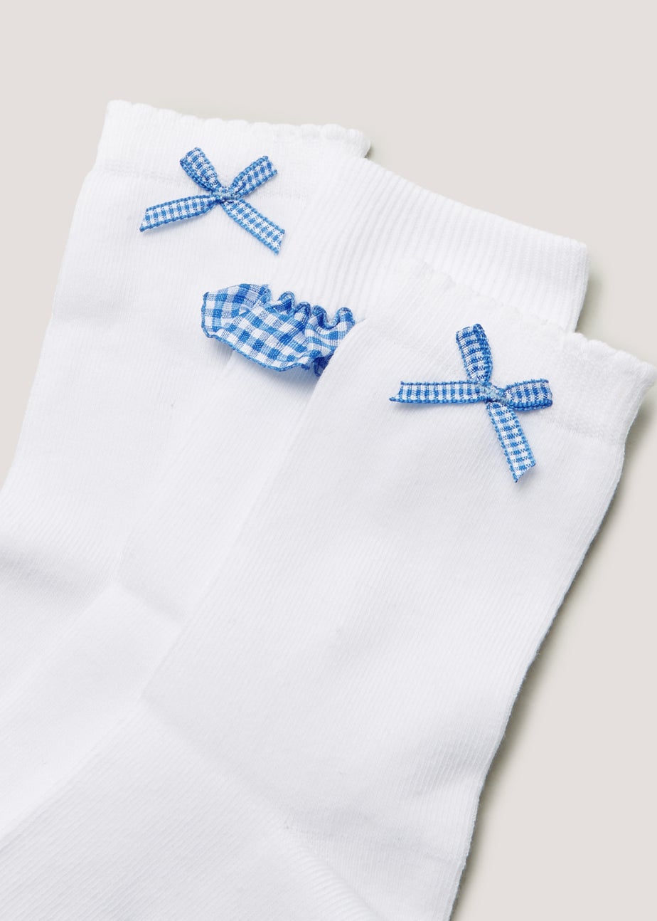 Girls 3 Pack Blue Gingham School Socks (Younger 6-Older 5.5)
