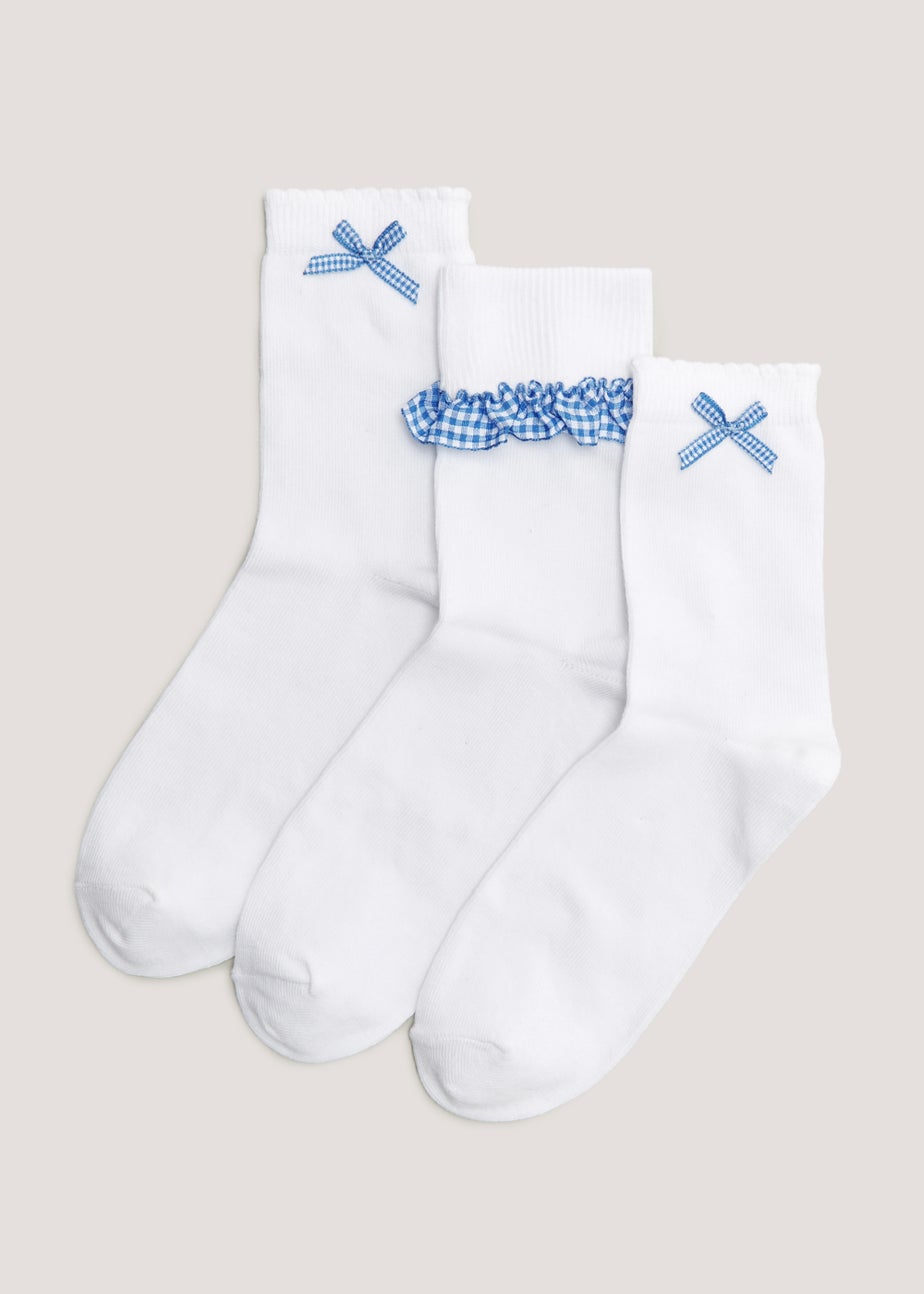 Girls 3 Pack Blue Gingham School Socks (Younger 6-Older 5.5)