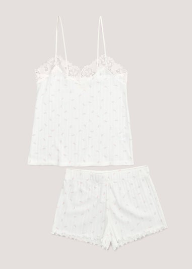 Cream Print Pointelle Ribbed Pyjama Set