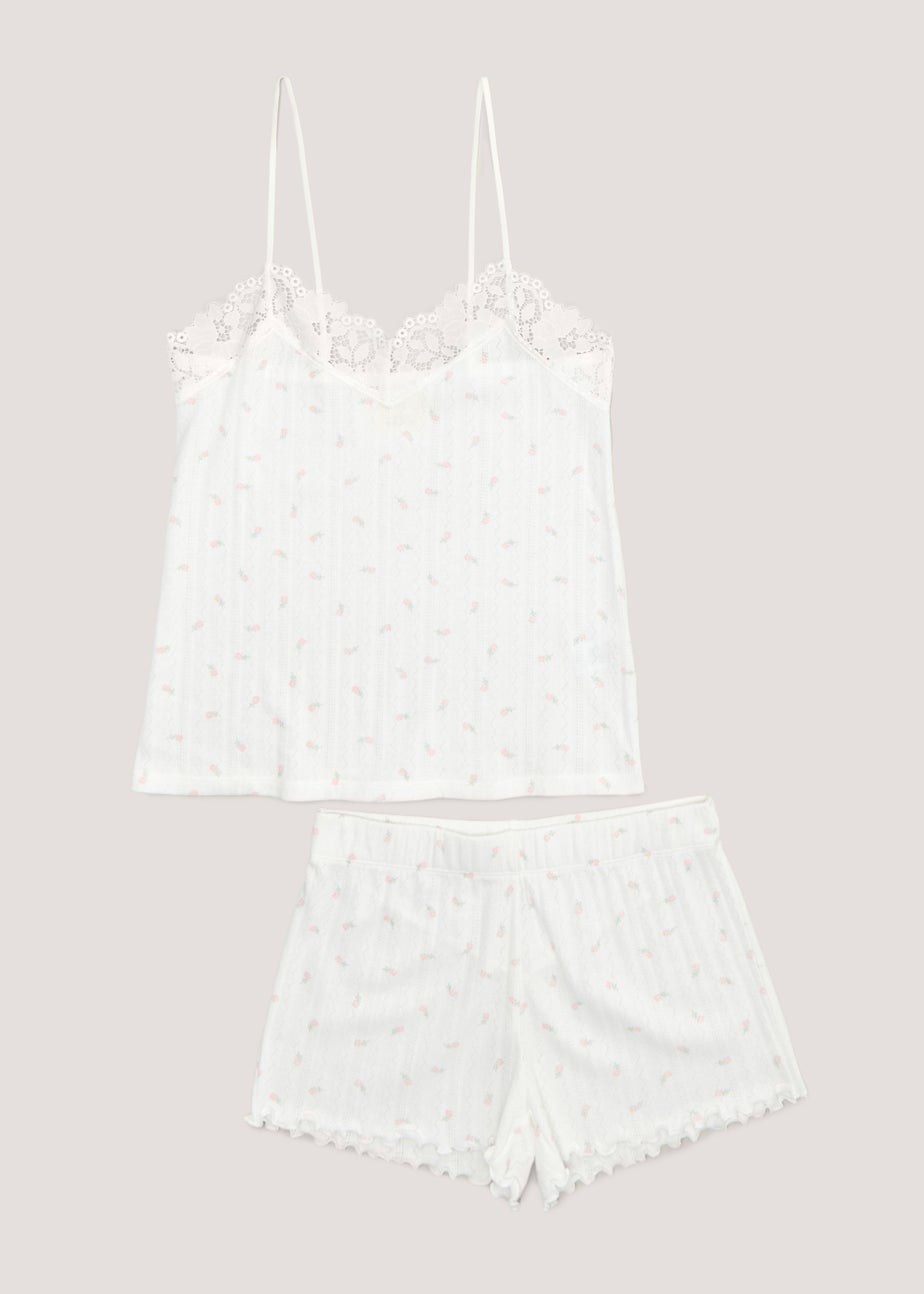 Cream Print Pointelle Ribbed Pyjama Set
