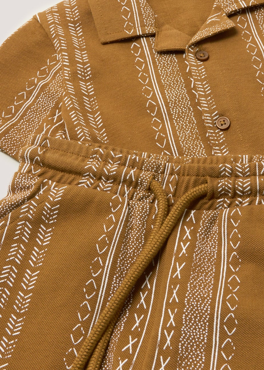 Boys Mini Me Tan Aztec Shirt & Shorts Co-Ord Set (9mths-6yrs)