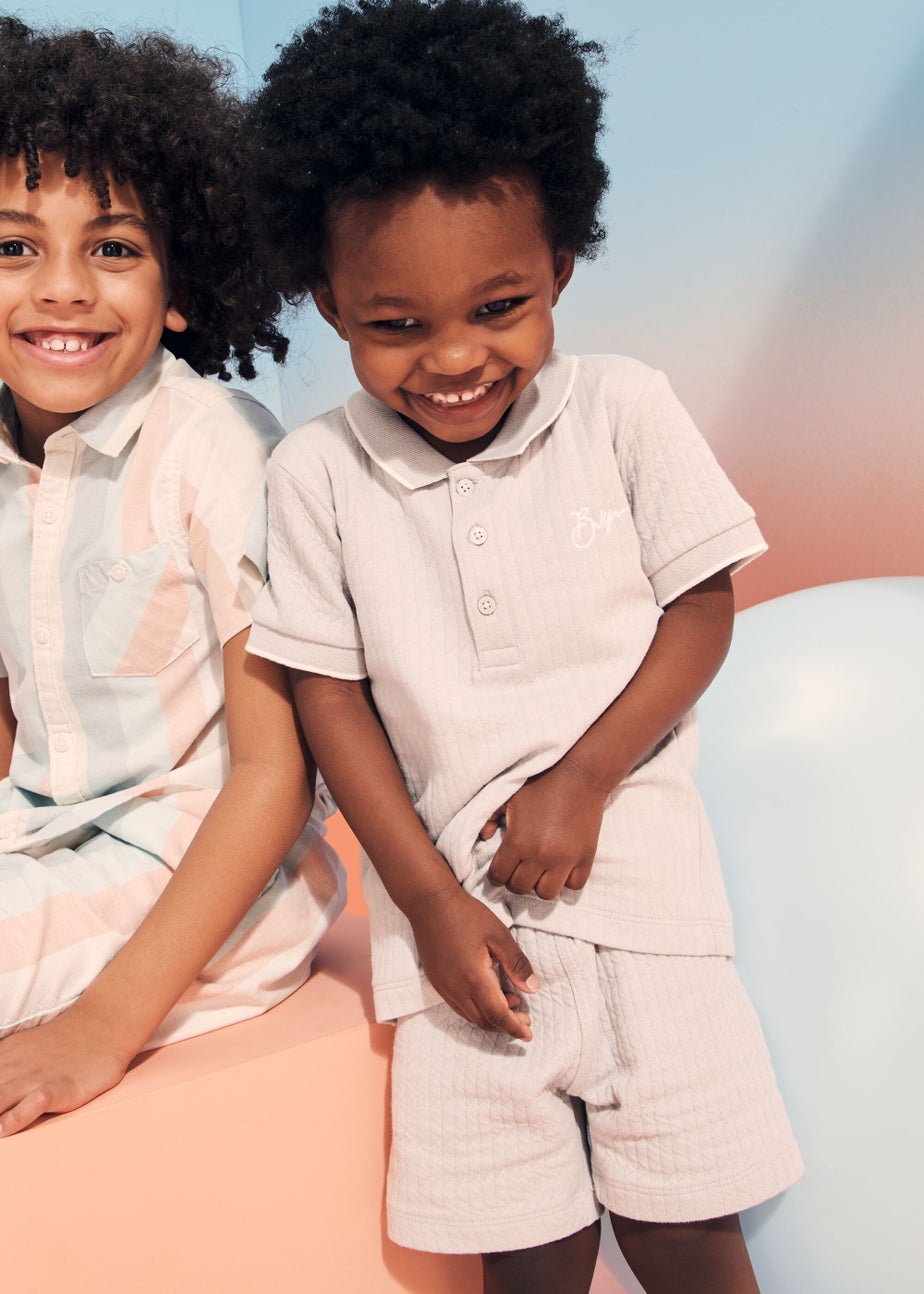 Boys Grey Quilted Polo Shirt & Shorts Set (9mths-6yrs)