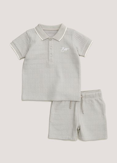 Boys Grey Quilted Polo Shirt & Shorts Set (9mths-6yrs)
