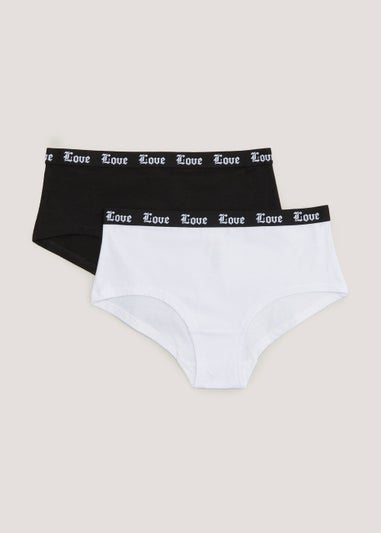 Girls 2 Pack Black & White Boy Shorts (6-13yrs)