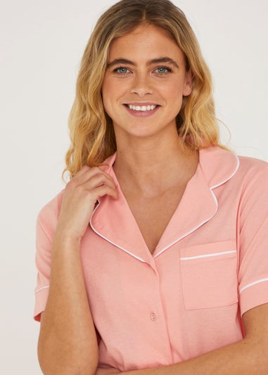 Coral Button Up Pyjama Set