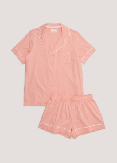 Coral Button Up Pyjama Set
