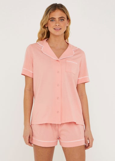 Coral Button Up Pyjama Set