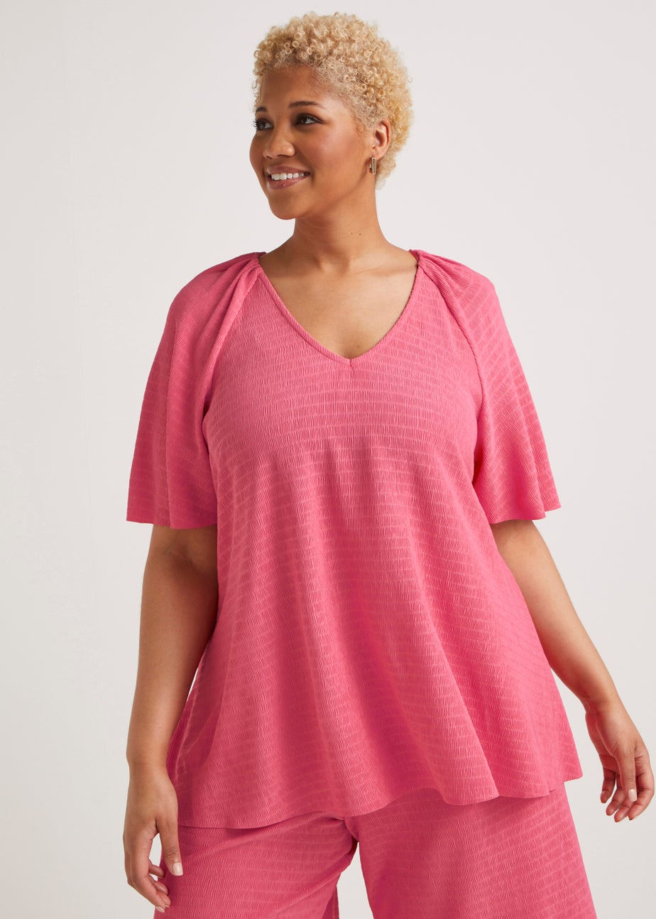 Papaya Curve Pink Plisse Top
