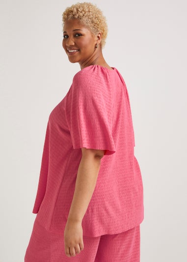 Papaya Curve Pink Plisse Top