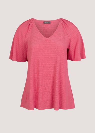 Papaya Curve Pink Plisse Top