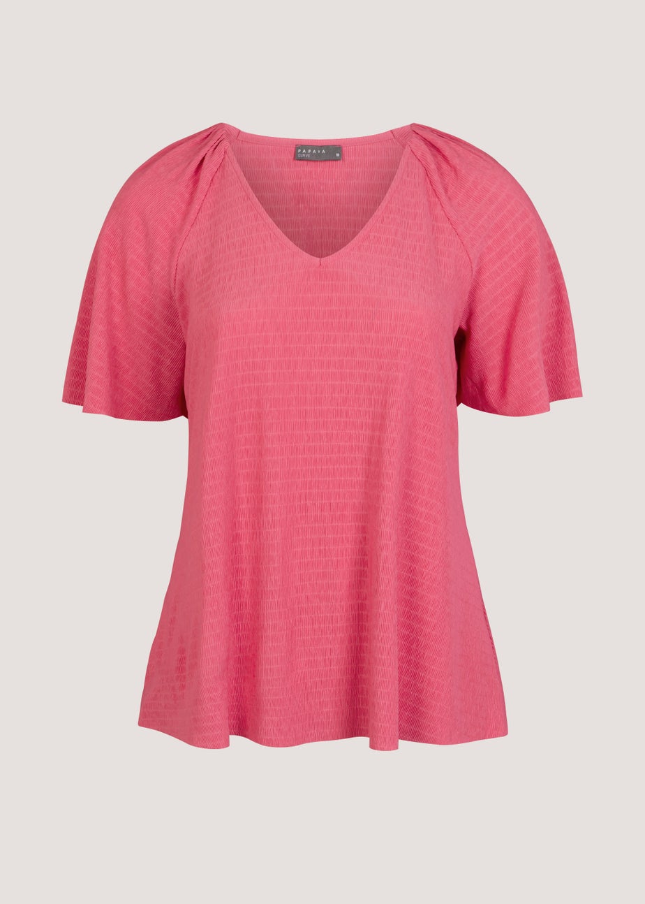 Papaya Curve Pink Plisse Top