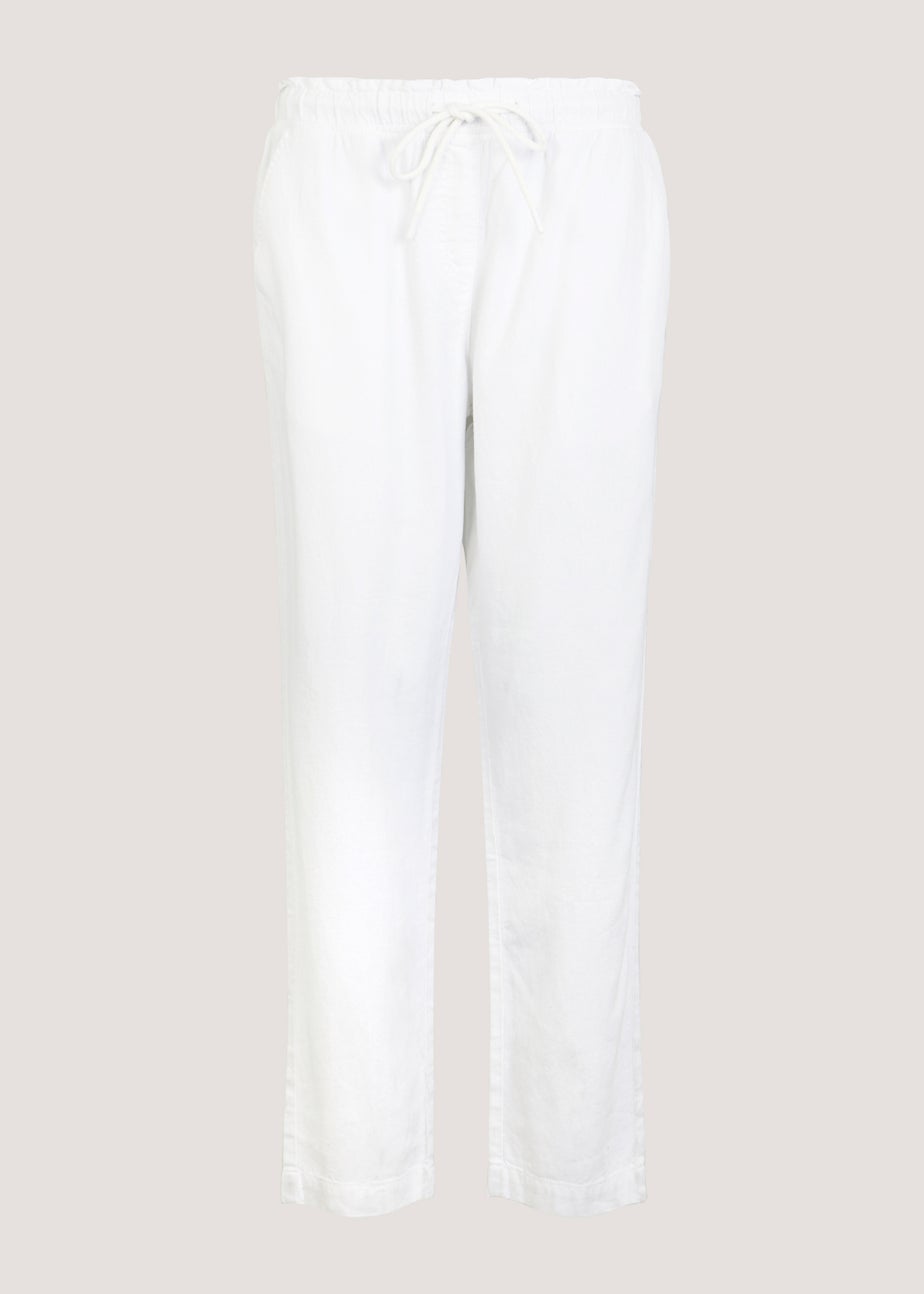 White Linen Blend Tapered Trousers