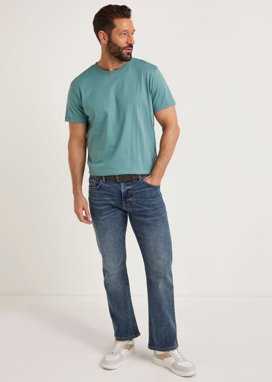 Mid Wash Belted Bootcut Jeans