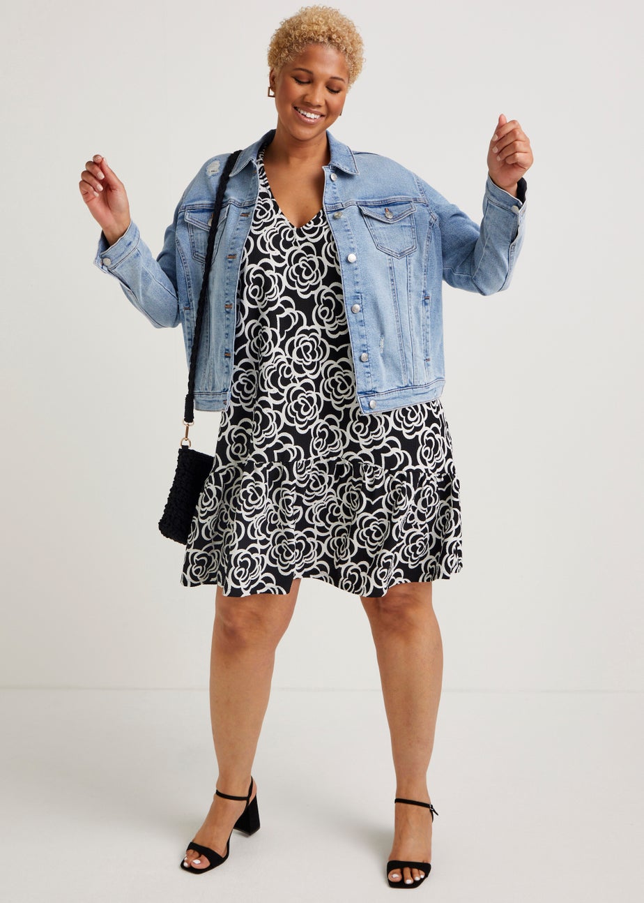 Papaya Curve Black Print Angel Sleeve Mini Dress