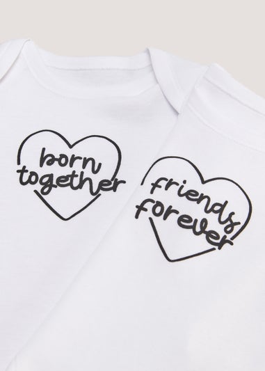 Baby 2 Pack White Twin Bodysuits (Tiny Baby-12mths)