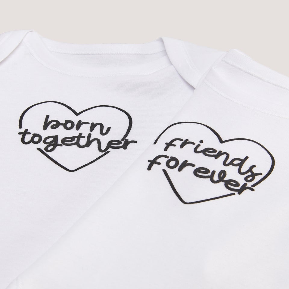 Baby 2 Pack White Twin Bodysuits (Tiny Baby-12mths)