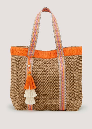 Natural Orange Webbing Straw Bag