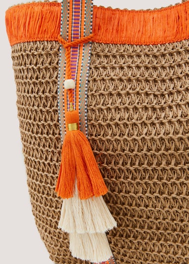 Natural Orange Webbing Straw Bag