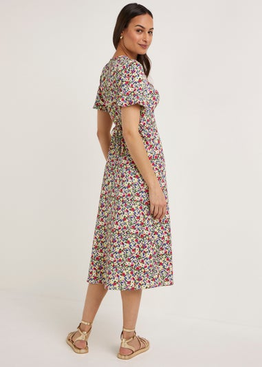 Multicoloured Floral Crinkle Midi Dress