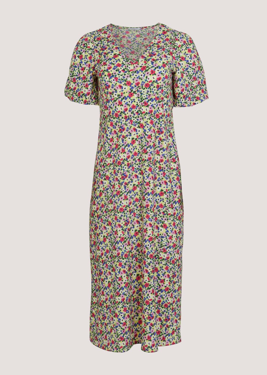 Multicoloured Floral Crinkle Midi Dress
