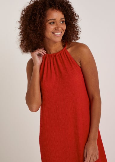 Red Crinkle High Apex Midi Dress