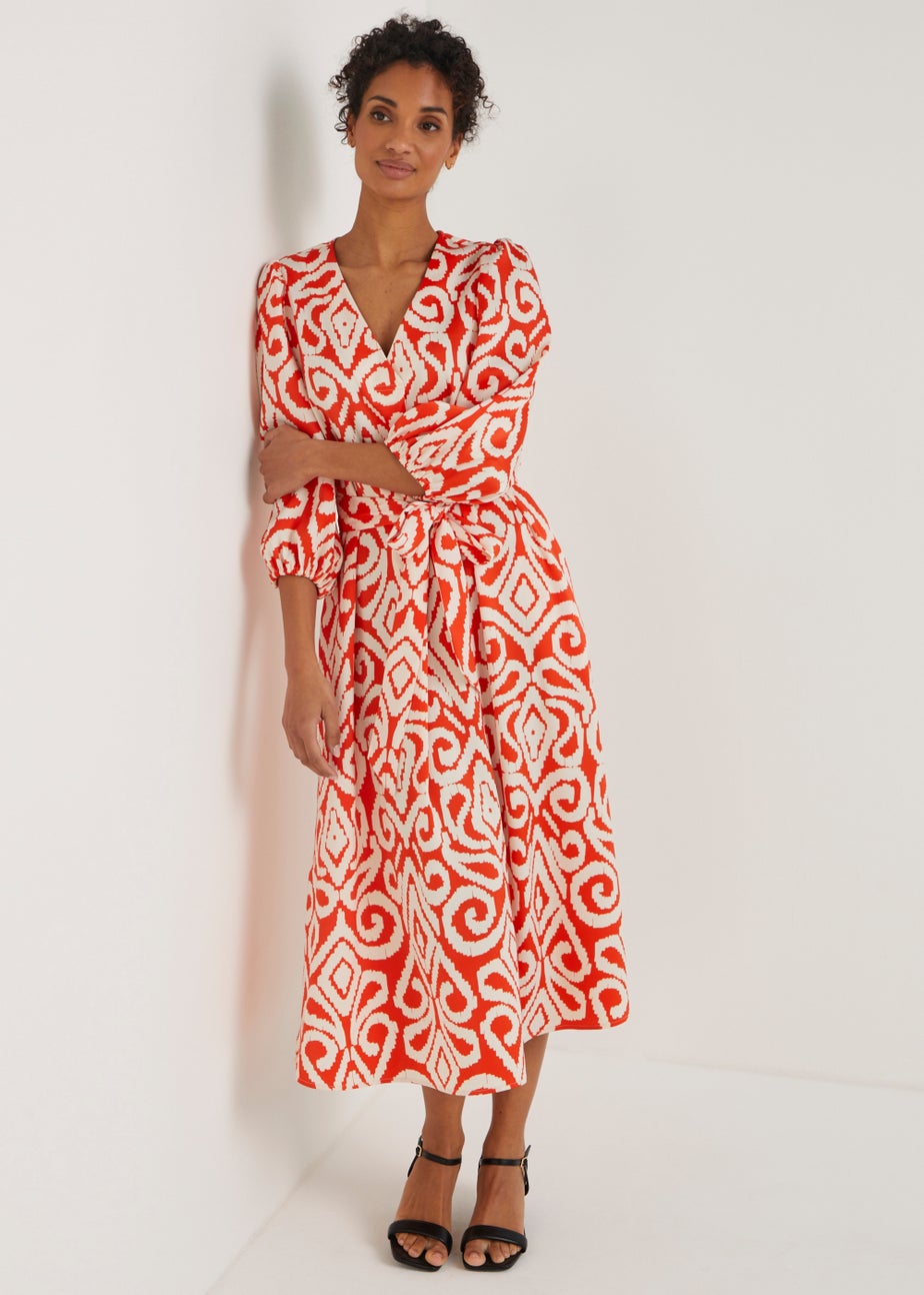 Et Vous Orange Aztec Smock Midi Dress