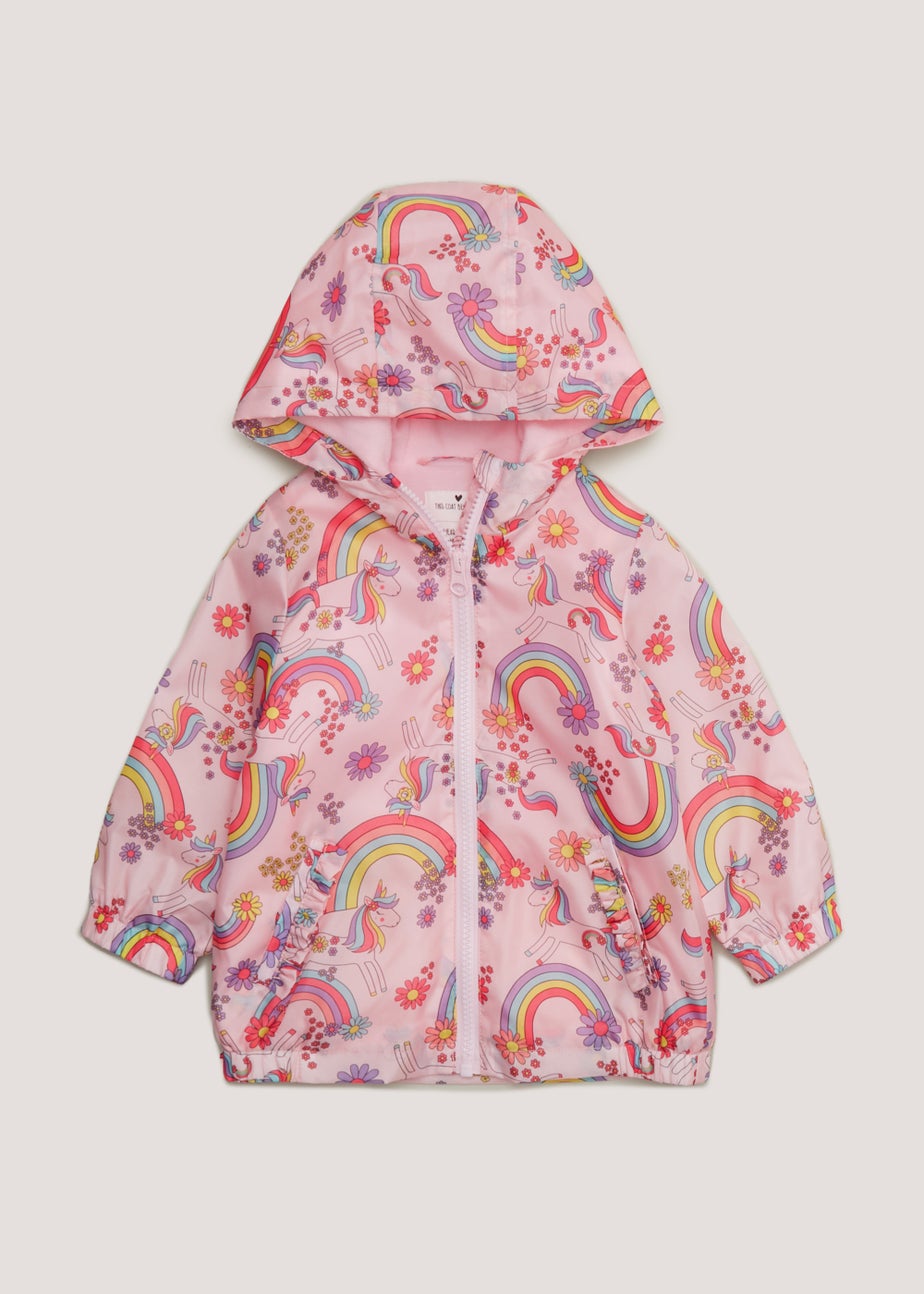 Girls Pink Unicorn Lightweight Mac Coat (9mths-6yrs) Matalan