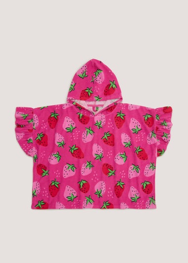 Girls Pink Strawberry Hooded Beach Towel Poncho (9mths-6yrs)