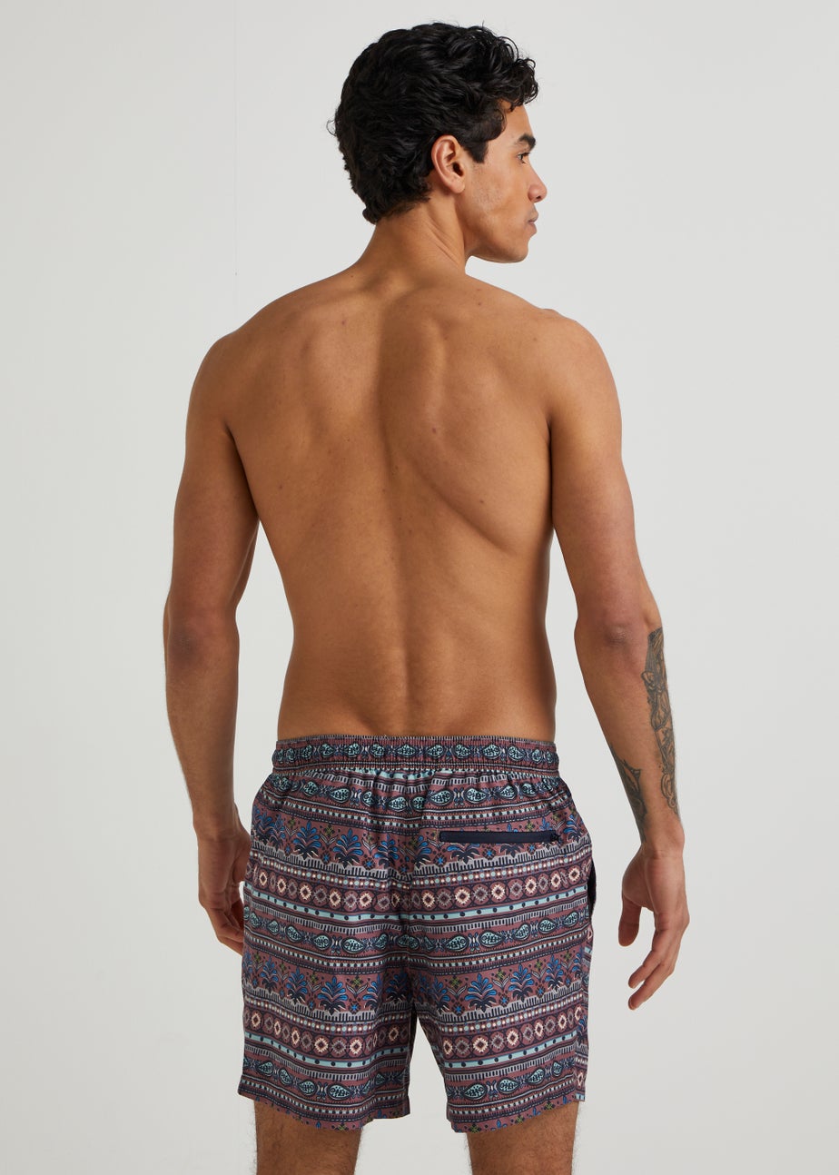 Brown Tribal Print Swim Shorts