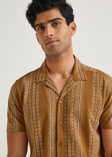 Tan Aztec Print Jersey Short Sleeve Shirt