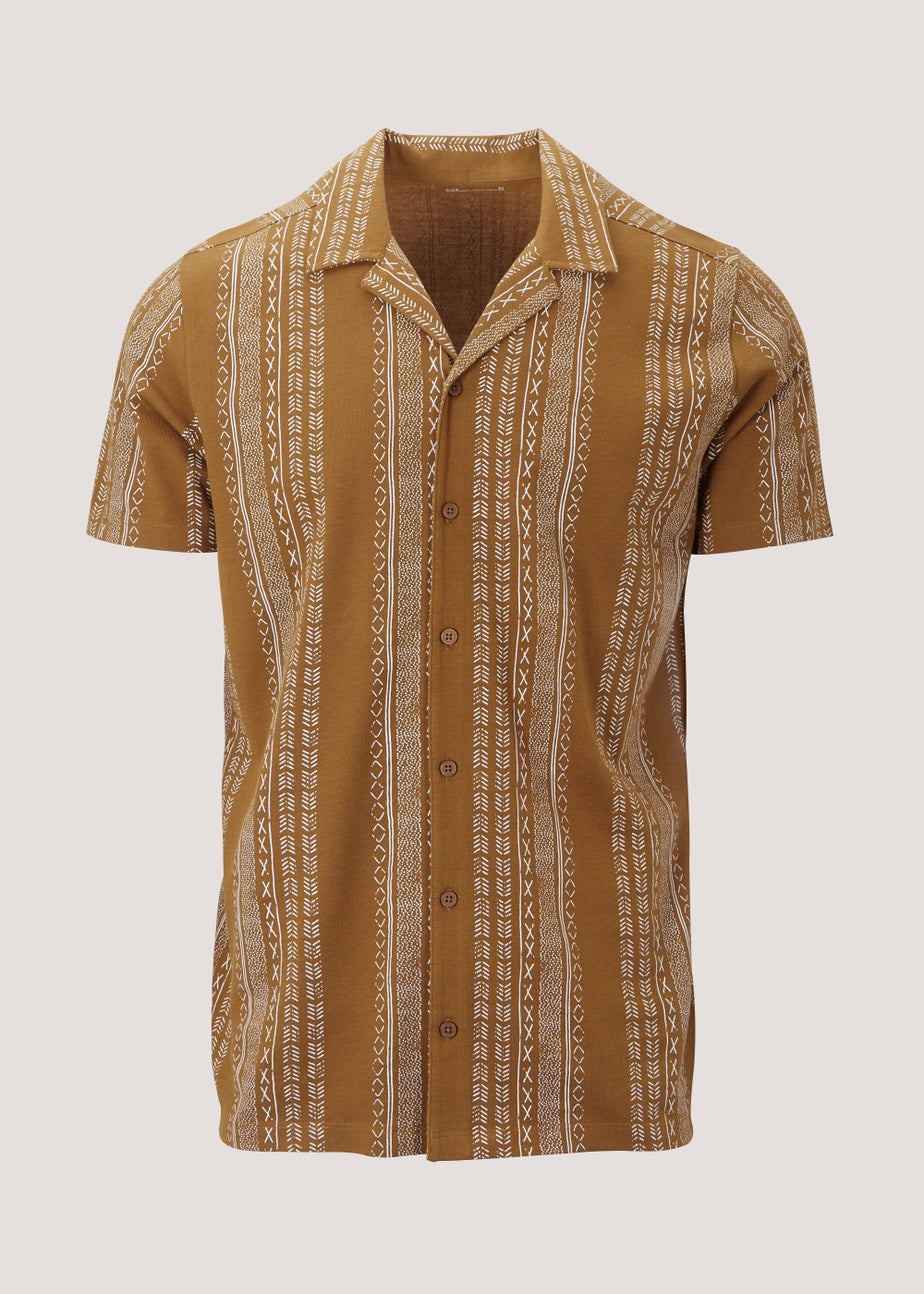Tan Aztec Print Jersey Short Sleeve Shirt