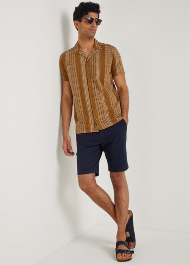 Tan Aztec Print Jersey Short Sleeve Shirt