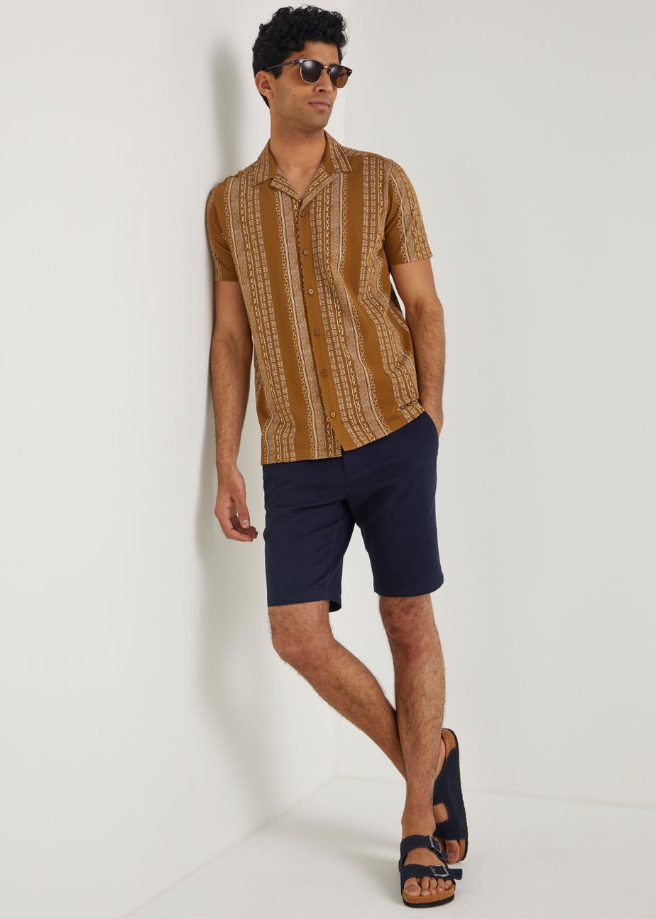 Tan Aztec Print Jersey Short Sleeve Shirt