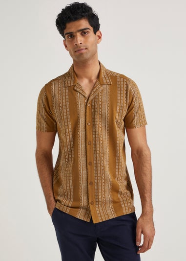 Tan Aztec Print Jersey Short Sleeve Shirt