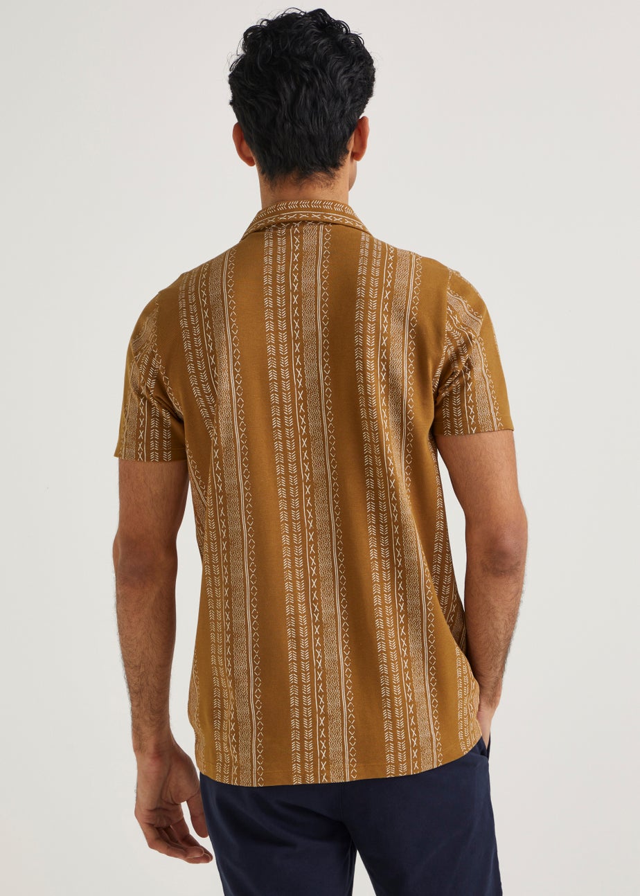 Tan Aztec Print Jersey Short Sleeve Shirt