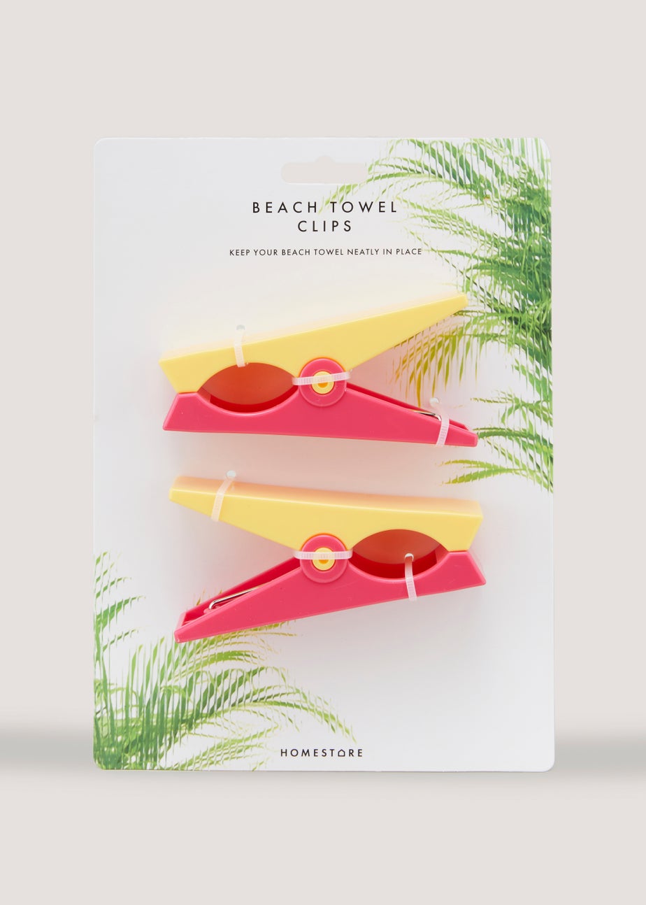 2 Pack Pink Peg Beach Towel Clips (11cm x 3cm 5.5cm)