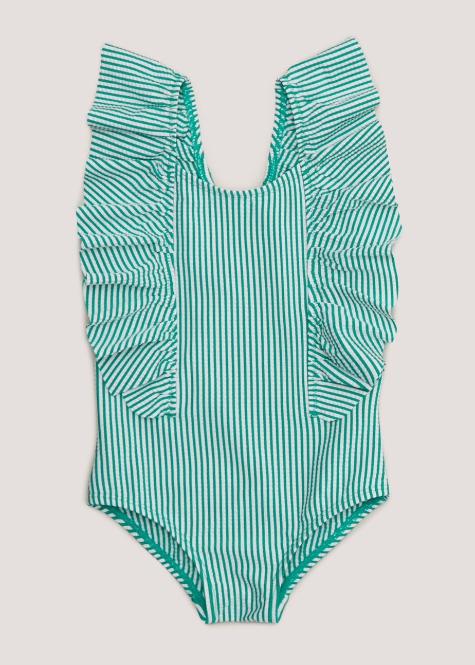 Girls Mini Me Green Stripe Frill Swimming Costume (3mths-6yrs)