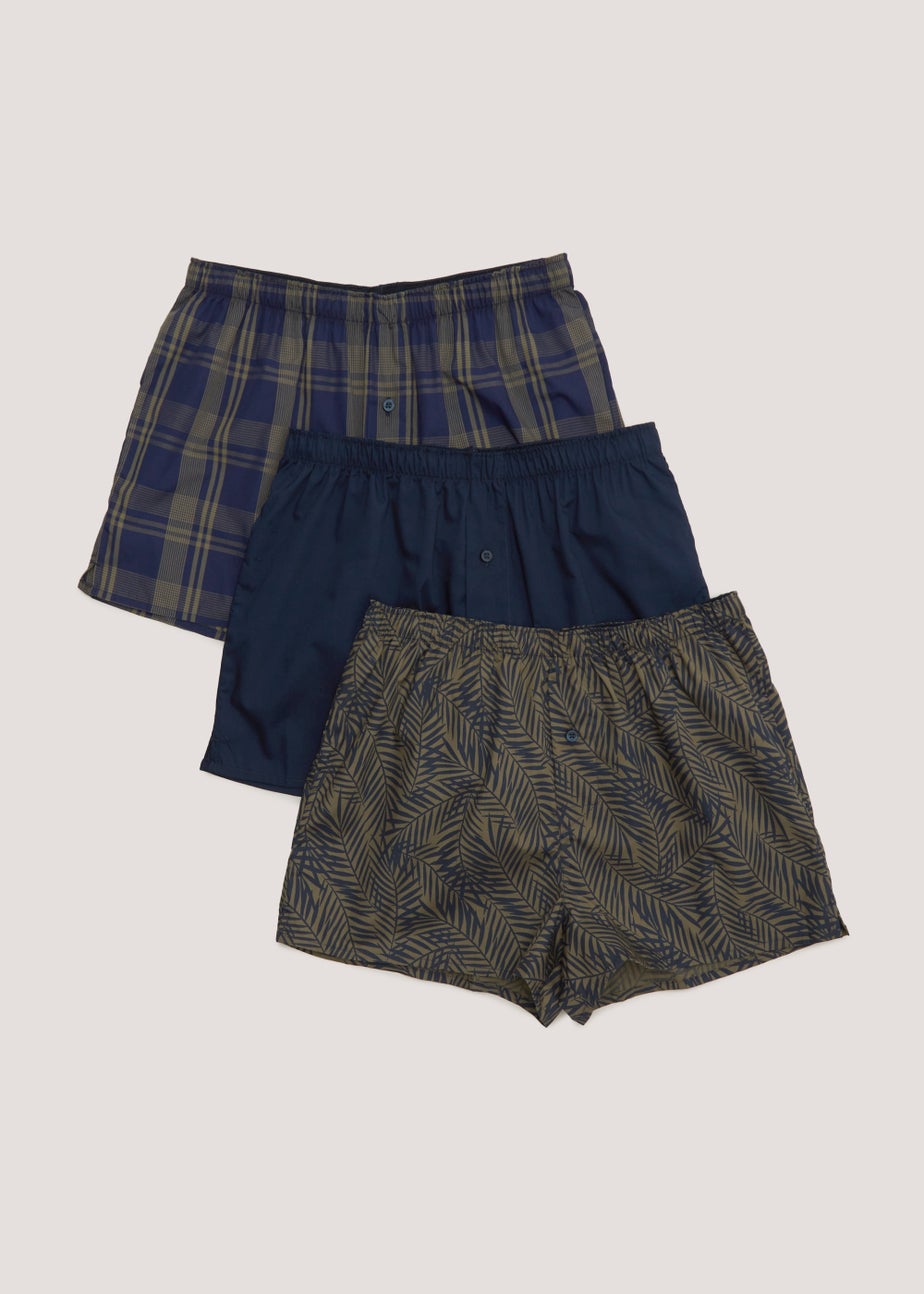 3 Pack Woven Plain & Print Boxers