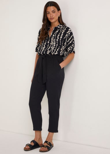 Black Print Short Sleeve Co-Ord Shirt