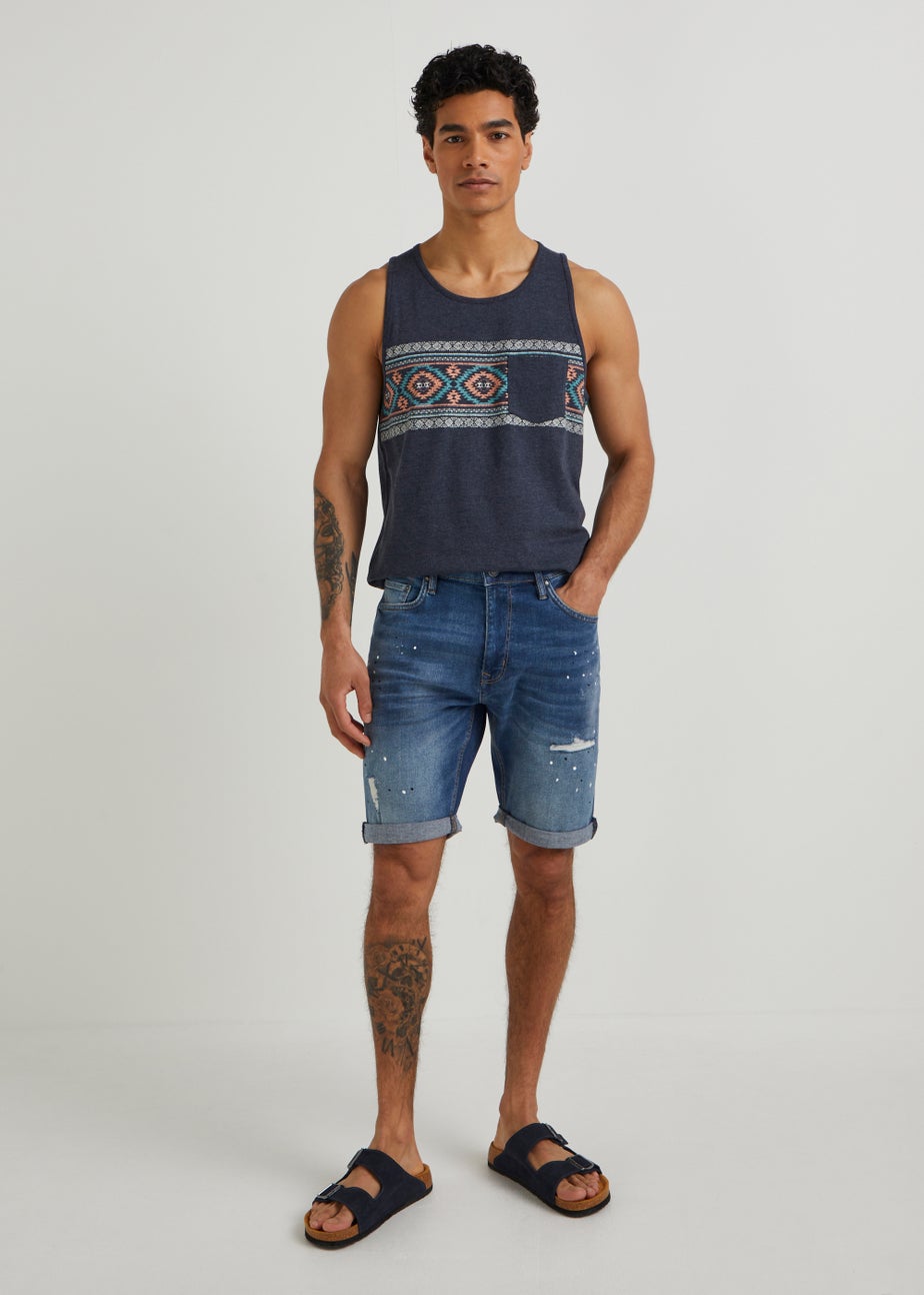 Dark Wash Paint Splatter Denim Shorts