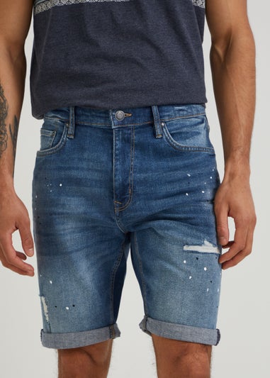 Dark Wash Paint Splatter Denim Shorts