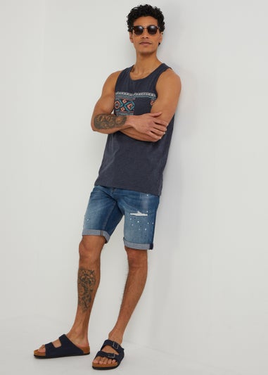 Dark Wash Paint Splatter Denim Shorts