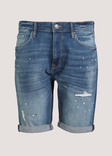 Dark Wash Paint Splatter Denim Shorts