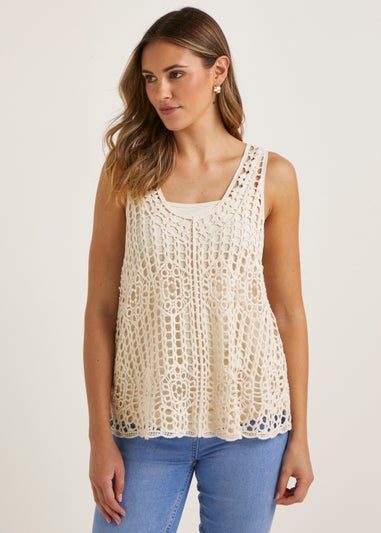 Cream Swing Crochet Lace Vest Top Matalan
